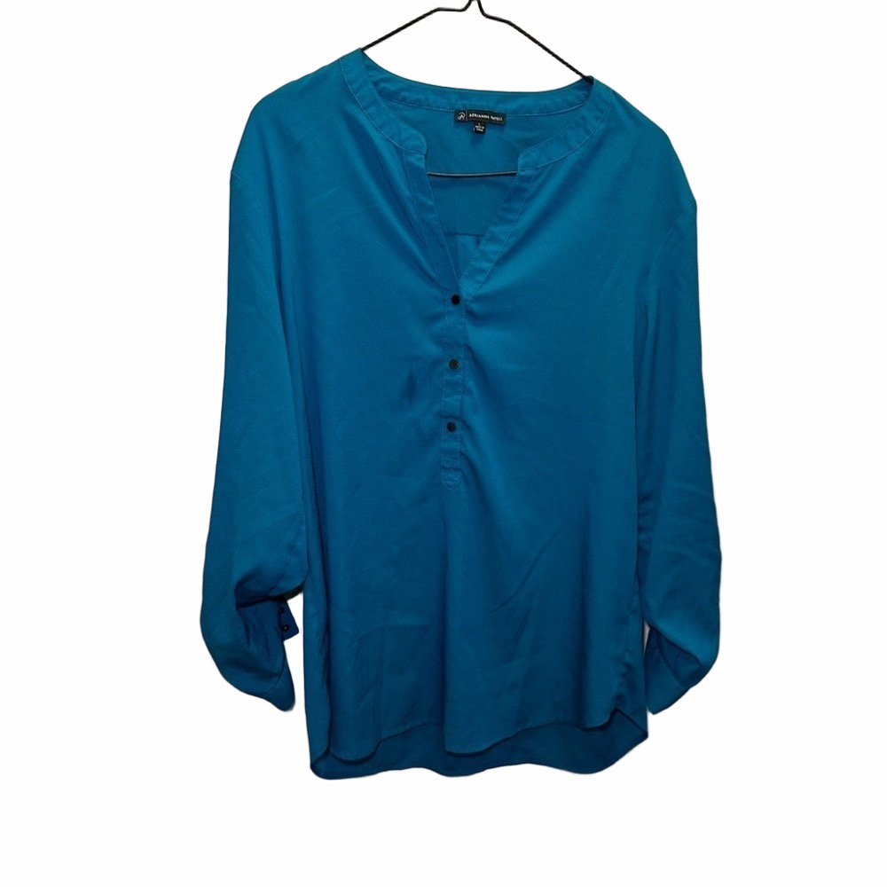 Adrianna Papell Womens Tunic Teal Blouse Size Large